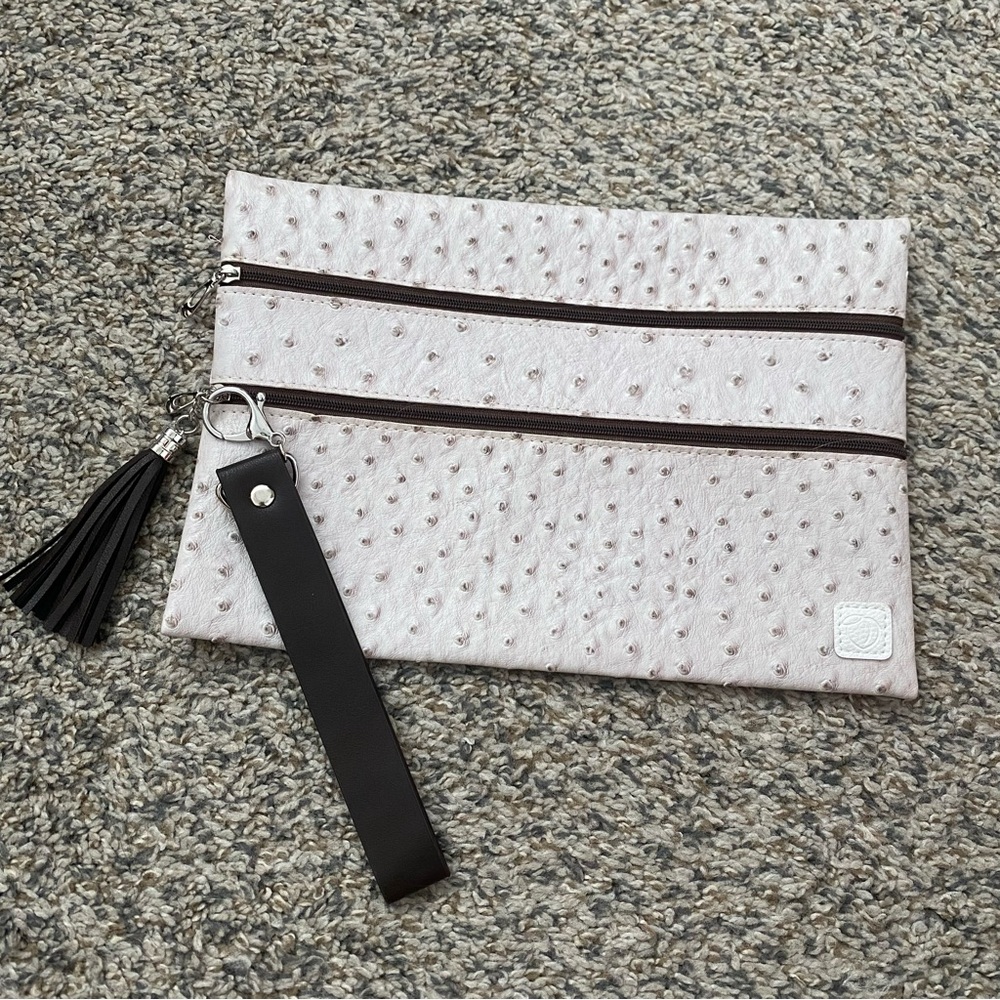 Double zippered Textured Clutch Bag with Tassel